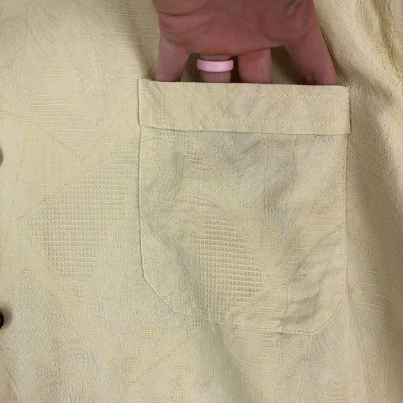 Jamaica Jaxx Men's Size X-Large Yellow Short Sleeve 100% Silk Button Up Shirt - Picture 4 of 11